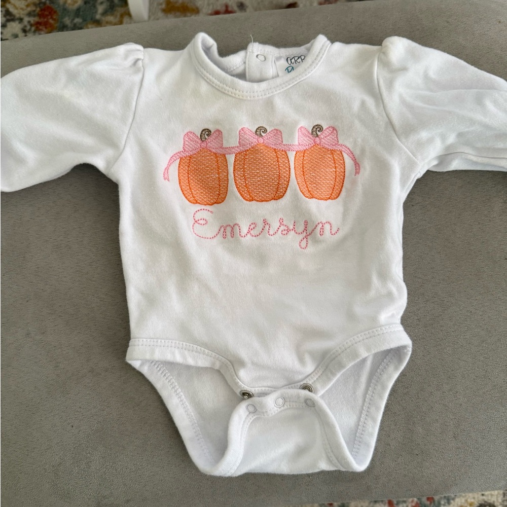 Emersyn pumpkin onesie White and Orange Kids One Piece